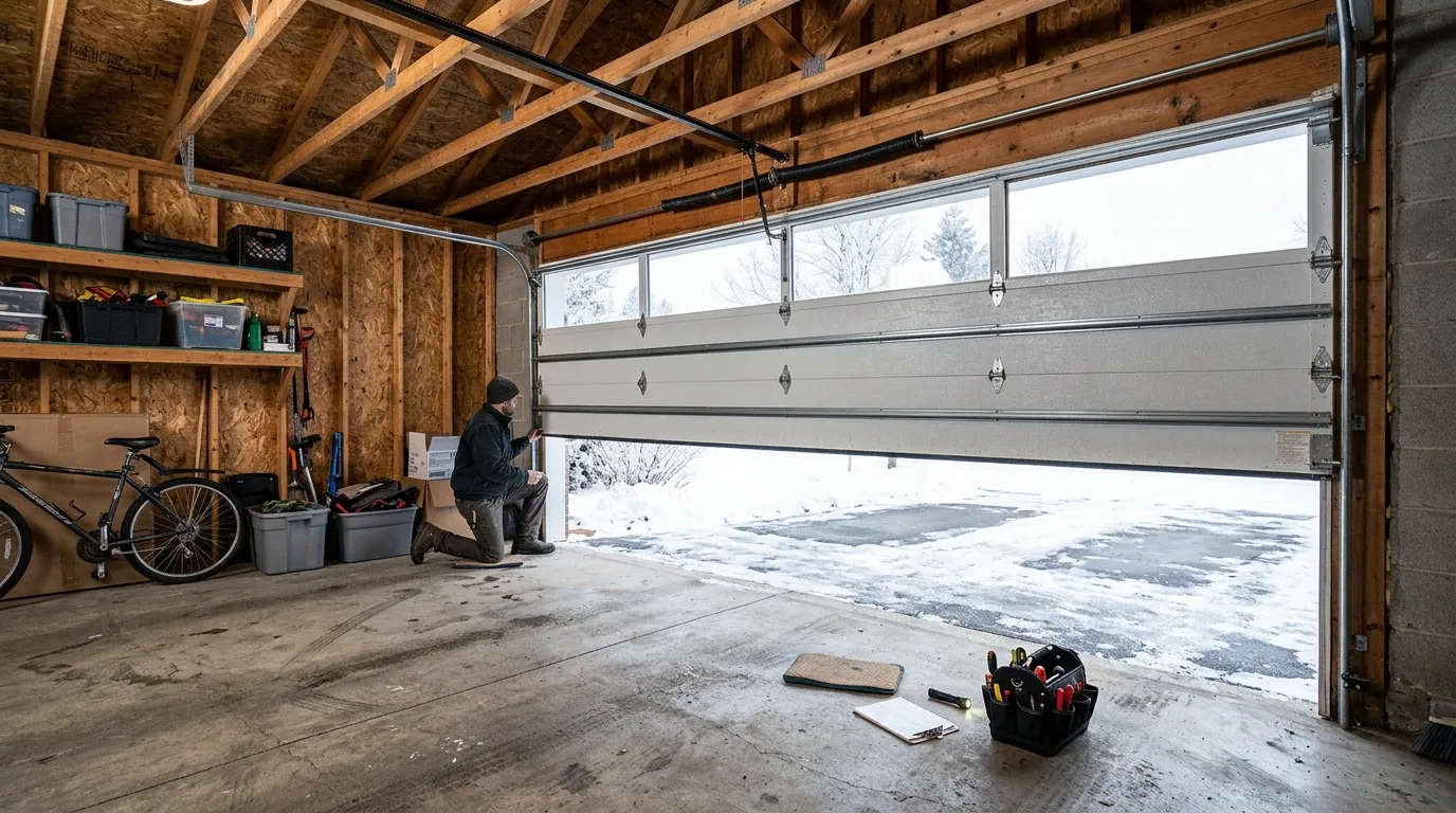 Garage door detail illustrating why garage door springs snap in tukwila winters