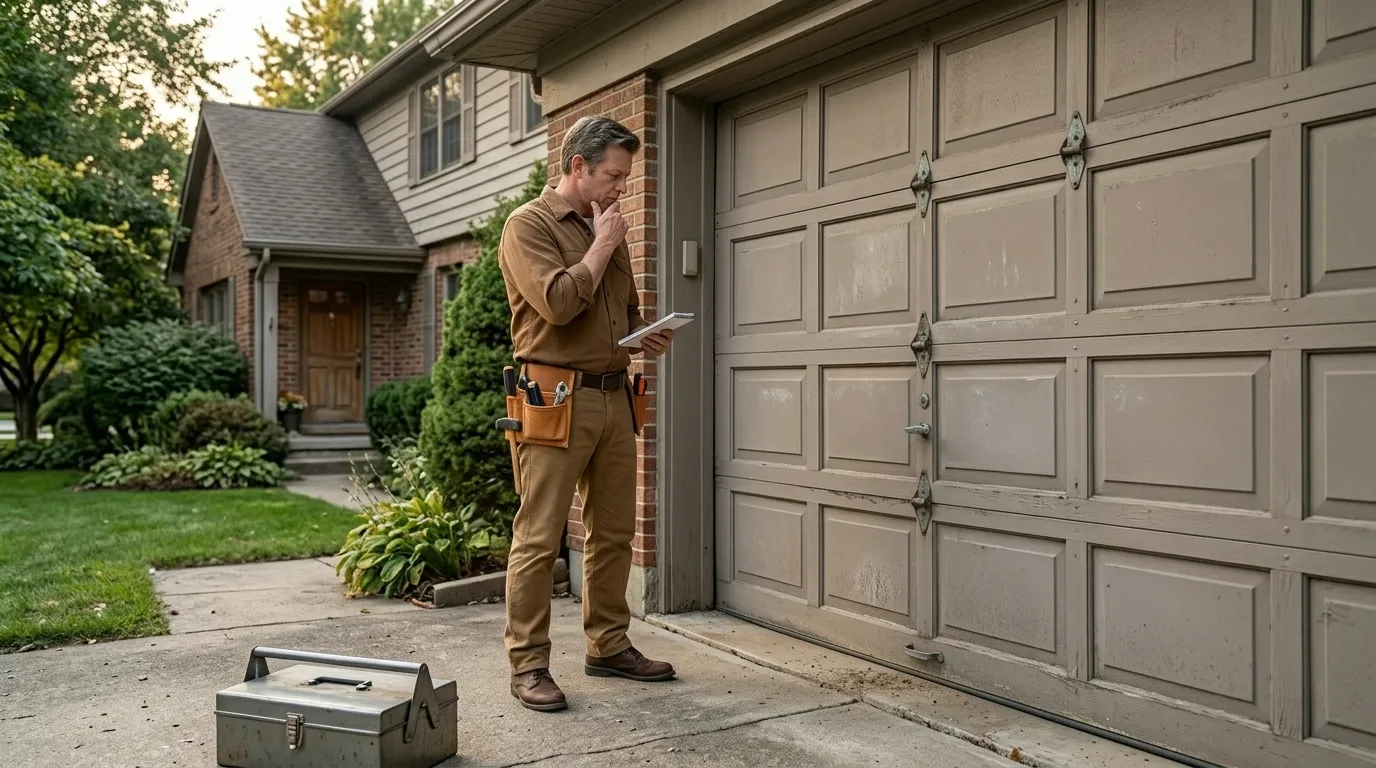Garage door detail illustrating is your door old enough to need a real decision, not just a repair